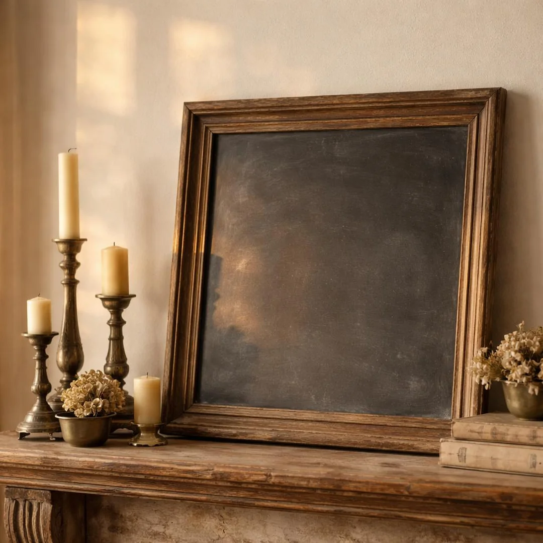 Vintage Chalkboard Find - summer mantel decor